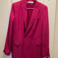 Brand New Pink Zara Suit Set Jacket Is Large / Pants Are Medium. Pink Lapel Collar Suit For Fall, Pink Suit With Lapel Collar For Fall, Pink Double-breasted Suits For Spring, Chic Long Sleeve Winter Pantsuit, Chic Winter Pantsuit With Long Sleeves, Zara Spring Suits With Long Sleeves, Zara Long Sleeve Suits For Spring, Chic Zara Long Sleeve Suits, Chic Zara Suit With Long Sleeves