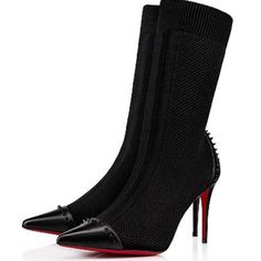 Black Sock Boot With Stud Detail From Christian Louboutin . The Dovi Dova Has A 100mm Stiletto Heel, Black Leather And Spike Details, And A Pull-On Design. True To Size Red Leather Sole Made In Italy Msrp 1100 Size 38 Spiked Boots, Black Sock Boots, Shoes Louboutin, Louboutin Boots, Sock Boot, Christian Louboutin Boots, Louboutin Heels, Christian Louboutin Shoes, Stiletto Heel