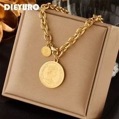 DIEYURO 316L Stainless Steel Gold Color Hip Ho Round Portrait Coin Necklace For Women Men Fashion Trend Girls Jewelry Gift 2022 trendy. When placing an order, you must specify your phone number.  otherwise the parcel will not be sent. Portrait Necklace, Coin Pendant Necklace, Multi Layer Necklace, Mens Jewelry Necklace, Luxury Necklace, Girl Jewelry, Gold Necklace Designs, Long Pendant Necklace, Coin Necklace