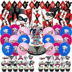 an image of a birthday party with balloons and cupcakes in the shape of harley