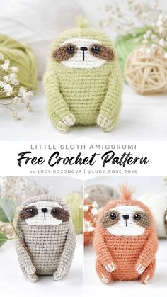 crochet sloth amigurmi free pattern with instructions to make it easy and cute