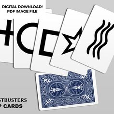 four cards with different symbols on them and the words ghostbuster's esp cards