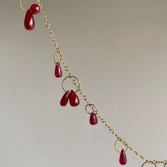 A fountain of wine-red ruby drops flows across Heather Guidero's delicate circle design in this sweet stunner. 18k yellow gold Ruby drops range in size from 3mm x 6mm (1/8" x 1/4") to 4mm x 9mm (3/16" x 3/8")Necklace is 16" long Newport Ri, Colored Gems, Architectural Inspiration, Red Ruby, Circle Design, Jewelry Companies, Wine Red, Newport, Fascinator