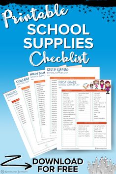 Printed out school supplies checklists for different grades. Text overlay says “Printable School Supplies Checklist”. Printable School Supplies, Student Supply List, School Supplies List Elementary, School Supply List, Elementary School Supplies, Free School Supplies, Printable School, Back To School Organization, School Supplies Shopping