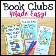 book clubs made easy with books and pencils on a wooden table next to them