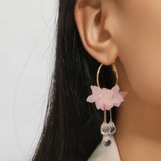 This Unique Pair Is A Wonderful Addition To Your Wardrobe And Your Style; Sure To Get Lots Of Compliments! Gsumea00w00jn2f Pink Hoop Flower Earrings For Pierced Ears, Spring Jewelry With Dangling Beads, Dangling Bead Flower Earrings For Party, Pink Hoop Flower Earrings For Spring, Elegant Pink Flower Earrings With Dangling Beads, Pink Flower Hoop Earrings For Summer, Pink Flower Hoop Earrings For Spring, Party Flower Earrings With Dangling Beads, Spring Party Jewelry With Dangling Beads