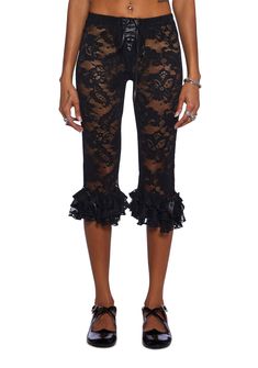 base|black Black Bottoms With Lace Trim For Night Out, Black Stretch Lace Pants, Lace Trim Bottoms For Night Out, Lace Trim Long Bottoms For Night Out, Black Lace Stretch Pants, Black Lace Trim Pants For Party, Lace Trim Long Pants For Night Out, Party Bottoms With Lace Trim And Stretch, Spring Bottoms With Lace Trim And Stretch