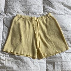 The Lullaby Club Alex Sure Knit Pants Size M/L In Butter Yellow Like Brand New Because I’ve Only Ever Tried Them On Solid Ribbed Bottoms For Summer, Spring Ribbed Bottoms Short Length, Spring Ribbed Short Bottoms, High Waist Ribbed Shorts For Spring, Spring Ribbed Shorts, Spring Cotton Ribbed Bottoms, Ribbed Summer Shorts With Short Legs, Spring Ribbed Cotton Bottoms, Ribbed Summer Shorts