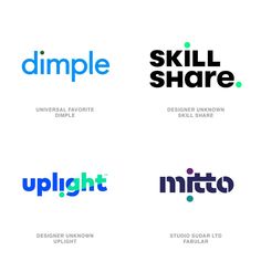 six different logos designed to look like they are in different colors and font styles, each with