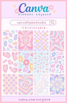 the canva element kit is shown with hearts and flowers