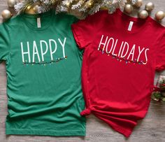 Welcome the most wonderful time of the year, Christmas, in these very cute matching couple Christmas shirts.  Celebrate the holidays with family and friends and have a very merry Christmas in these shirts. We use the softest, lightest and most comfortable shirt available, the Bella Canvas 3001.  It's everyone's favorite tshirt.  This classic unisex jersey short sleeve shirt fits like a well-loved favorite. Soft cotton and quality print make users fall in love with it over and over again. These t Christmas Couple Shirts, Family Christmas Sweatshirts, Couples Christmas Shirts, Matching Family Christmas Shirts, Couples Shirts, Couples Christmas, Couple Christmas, Matching Couple, Family Christmas Shirts