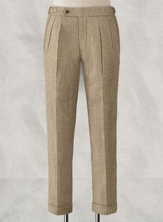 Businessmen who wear trousers daily may want a touch of style in their wardrobe, our Light Weight Light Brown Highland Tweed Trousers will be the right pick for them. Crafted from wool, the stylish brown tweed will help you stay warm without bulking up layers of clothing. 
 
 Look Includes  Light Weight Light Brown Tweed Fabric  Cross Pocket  Forward 2 Pleats  Side Tabs (No Loops)- Arrow Shape  Bottom Cuff (1.5")  Two Welted Back Pockets on Trousers   
 You can change the look during customizati Classic Tweed Pants For Work, Tweed Bottoms For Business Casual In Fall, Fall Tweed Bottoms For Business Casual, Tailored Tweed Bottoms For Fall, Fitted Tweed Casual Bottoms, Brown Formal Bottoms For Winter, Classic Beige Pants For Winter, Classic Tweed Bottoms For Fall, Tweed Pants For Business Casual In Winter