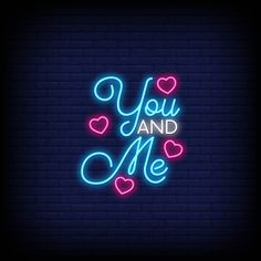 you and me neon sign with hearts against a brick wall background stock photo - budget conscious