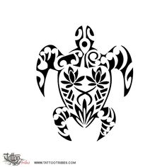 an intricate turtle tattoo design in black and white