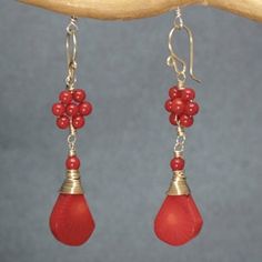 Red Coral cluster dangle flower dainty earrings Modglam 198 Elegant 14k Gold Filled Earrings For Valentine's Day, Unique Red Jewelry For Everyday, Unique Red Jewelry For Everyday Wear, Unique Red Everyday Jewelry, Elegant Red Gold Jewelry, Dainty Red Dangle Jewelry, Red 14k Gold Filled Earrings For Gift, Dainty Red Jewelry With Ear Wire, Elegant Wire Wrapped Flower Jewelry