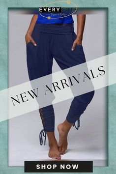 Pure Color High Waist Pockets Casual Lace Up Pants Casual Solid Color Yoga Bottoms, Spring Yoga Bottoms With Drawstring, High Waist Summer Sweatpants For Leisure, High Waist Yoga Pants With Pockets For Summer, Summer High Waist Yoga Pants With Pockets, Summer Yoga Sweatpants With Pockets, Casual High-waisted Summer Yoga Pants, Casual High-waisted Yoga Pants For Summer, Summer High-waisted Yoga Pants With Pockets