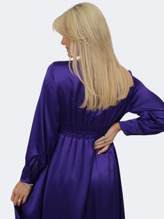 This new dress features : Empire waistline Long sleeves V Neck Soft silk/satin feel Purple Satin V-neck Slip Dress, Purple Satin V-neck Maxi Dress, Kate And Pippa, Leggings Hoodie, Empire Waistline, Satin Midi Dress, Trending Dresses, Silk Satin, Baby Boy Outfits