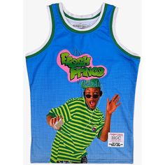 * The Fresh Prince Of Bell Air Men's Basketball Jersey * High Quality Material And Craftsmanship * Embroidered Name And Number In Premium Tackle Twill * Handmade * Cut And Sewn With Superior Material * Fits True To Size * 100% Polyester * Officially Licensed * Imported * Mpn Hgc067-Bbj-57 * Msrp $100 Blue Hip Hop Sports Top, Blue Hip Hop Tops For Sports, Throwback Blue Sports Tops, 90s Blue Sports Top, Cotton Printed Tops For Sports Events, Blue Printed Tops For Streetwear, Throwback Sleeveless Top For Streetwear, Throwback Sleeveless Streetwear Top, Retro Blue Sports Tops