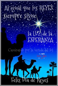 a christmas card with three wise men riding camels and the star of david in the sky