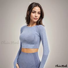 Olivia Mark - Seamless Gradient Long-Sleeve Fitness Yoga Apparel with Pointillism Jacquard Design Yoga Attire, Yoga Apparel, Stand Collar Shirt, Jacquard Design, Grayish Blue, Dress Cake, Sleeveless Turtleneck, Sophisticated Dress, Jacquard Pattern