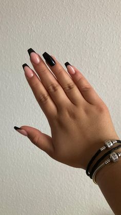 Bling Acrylic Nails Black, Black Tip Nails Coffin, Black Ballerina Nails, Nails That Go With Black Dress, Nails To Go With A Black Dress, Black Hoco Nails, Trendy Black Nails, Acrylic Nails Bling, Nails Acrylic Simple