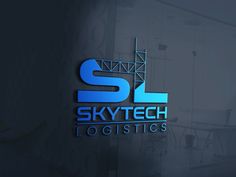 the logo for skytech logistics is shown in blue and gray colors on a dark background