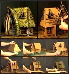 several pictures of different types of houses made out of cardboard