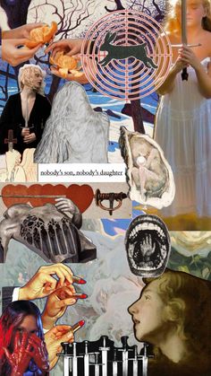 the collage has many different pictures and words on it, including an image of a woman