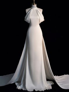 Long White Wedding Dress, डिजाइनर कपड़े, Light Wedding Dresses, Wedding Dress Crafts, High Neck Wedding Dress, Neck Wedding Dress, Fairy Tale Wedding Dress, Pretty Wedding Dresses, White Wedding Dress