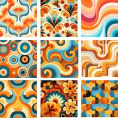 six different abstract patterns in various colors