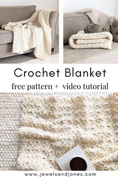 the crochet blanket is made with two different sizes of yarn, and it's very easy to make