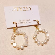 Zeyzey 18k Gold Plated+ Fresh Water Pearl Earrings Nwt. 18k Gold Plated+ Fresh Water Pearl Earrings White Gold Plated Hoop Pearl Earrings, White Gold Plated Hypoallergenic Hoop Earrings, White Gold-plated Hypoallergenic Hoop Earrings, Hypoallergenic White Gold Plated Hoop Earrings, Wedding Earrings Studs, Wedding Hoop, Pearl Drop Earrings Gold, Gold Bead Earrings, Wedding Studs