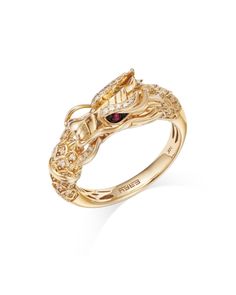 Bloomingdale's Fine Collection Diamond & Ruby Accent Dragon Ring in 14K Yellow Gold Elegant Yellow Gold Snake Ring For Formal Occasions, Luxury Polished Snake Ring For Formal Occasions, Formal Yellow Gold Snake Ring With Diamond Accents, Formal Elegant Yellow Gold Snake Ring, Luxury Formal White Gold Snake Ring, Luxury 14k Gold Snake Ring For Formal Occasions, Formal Fine Jewelry Snake Ring, Elegant Stamped 14k Yellow Gold Snake Ring, Luxury Snake Ring With Diamond Accents