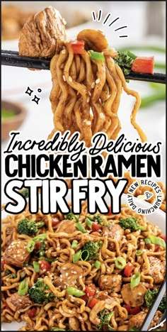 chicken ramen stir fry with broccoli and carrots