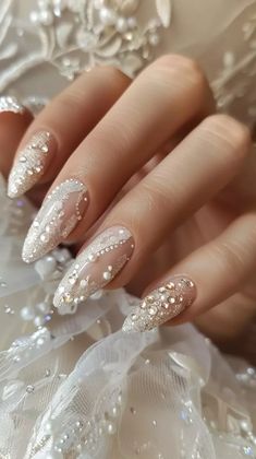 60+ Beautiful Elegant Bridal Nail Designs For 2024 Ivory Bridal Nails, Glamorous Wedding Nails For Bride, Nail Ideas Wedding Brides, Glam Wedding Nails For Bride, Bougie Wedding Nails, Nails Bridal Wedding, Wedding Nails Glam, Princess Wedding Nails, Bridal Press On Nails