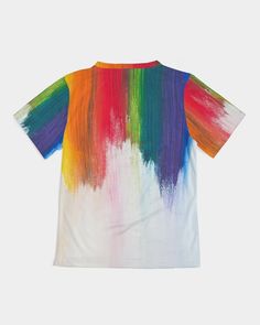 This rainbow splash t-shirt is a  great fashion statement. Product Details Comfy, cool, and fun, our Kids Tee is perfect for day-to-day wear.  Handmade with soft wear resistant fabric, show off your kid's bold style with this carefully crafted tee. Soft, comfortable fabric Topstitch seam detailing Crew neck, Printed, cut, and handmade Size & Fit Straight, easy fit Moderate stretch Hits at the hip Rose Hoodie, Track Pants Women, Great Fashion, Water Resistant Fabric, Unique Outfits, Kid Tees, Bold Fashion, Kids Tops, Kids Shirts