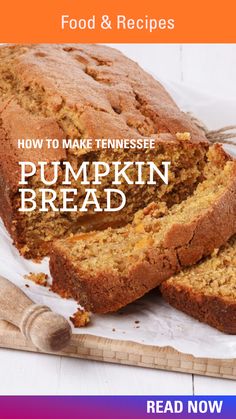 a loaf of pumpkin bread sitting on top of a cutting board