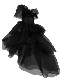 Evening Organza Midi Dress With Ruffles, Black Organza Gown With Sheer Details, Black Sheer Organza Evening Dress, Black Fitted Organza Gown, Black Floor-length Mesh Dress For Evening, Black Floor-length Mesh Evening Dress, Black Tulle Midi Dress For Party, Chic Organza Maxi Dress For Cocktail, Chic Black Organza Dress