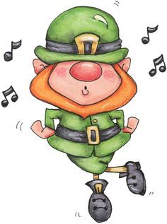 a drawing of a lepreite with musical notes coming out of his hat and feet