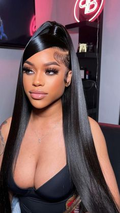 Birthday Hairstyles, Frontal Hairstyles, Hair Ponytail Styles, Sleek Ponytail, Ponytail Styles, Looks Black, Front Lace Wigs Human Hair, Frontal Wig