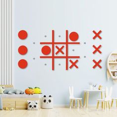 PRICES MAY VARY. 【PERFECT DECORATIONS】:The unique design of the magnetic Tic Tac Toe game kids room wall decor hanging game incorporates modern design and adds something different and new to your space. This is not only the modern room decor, but also the existence of witnessing your happy time, suitable for family, group use, bringing you unlimited happiness! 【SAFE PVC MATERIAL】: Complete set of tic tac toe game including absolutely safe pvc, 5 o's and 5 x's, 19 magnets and double-sided adhesiv Game Room Wall Art Ideas, Gym Graphics, Playroom Mural, Modern Wall Decals, Game Room Wall Art, Game Wall, Decor Hallway, Modern Room Decor, Kids Room Wall Decor