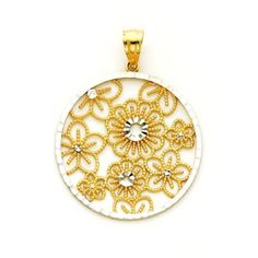 14K Two-Tone Circular Floral Pendant, Floral Pendant, Floral Jewelry, Circular Pendant, Circular Jew Exquisite White Filigree Necklaces, Exquisite White Filigree Necklace, Diamond Filigree Round Pendant Jewelry, White Gold Filigree Round Necklace, Luxury Jewelry With Filigree And Round Pendant, White Gold Filigree Round Pendant Jewelry, Luxury Filigree Jewelry With Round Pendant, Luxury Round Pendant Jewelry With Filigree, Fine White Filigree Jewelry