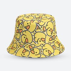 Bring a playful vibe to your casual outfits with this Duck Bucket Hat. Featuring vibrant duck patterns, it adds a quirky touch to any look. Perfect for beach days, festivals, or sunny outings, it's a fun and unique accessory for those who love to stand out. Duck printed design Stitched brim for structure and style Comfortable fit Cotton, polyester Size: 56-58cm (22.04-22.83inch) Duck Bucket Hat, Aesthetic Duck, Cyberpunk Dress, Duck Hat, Comfy Accessories, Brown Contact Lenses, Green Contacts Lenses, Purple Contacts, Crop Pullover