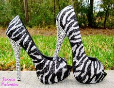 sparkly | high heels # bling # glitter # zebra print Zebra Heels, Black Glitter Heels, Zebra Print Heels, Zebra Shoes, Glitter Shirt, High Heels Boots, Heels Platform, Glitter Heels