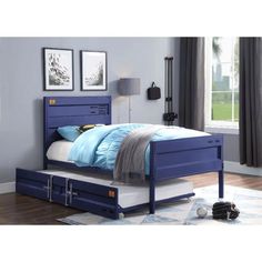 Lena Trundle - Twin Youth Bedroom, Metal Platform Bed, Acme Furniture, Metal Bed, Twin Size Bedding, Beds & Bed Frames, Panel Headboard, Trundle Bed, Metal Bed Frame