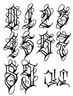 an old english alphabet with different letters and numbers in the style of calligraphy, it is