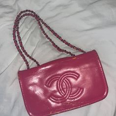 This Pink Leather Authentic Chanel Bag Is Super Super Cute!!!! Can Be Worn As A Cross Body Or Shoulder Bag. Unfortunately The Pink Color Is Cracking In Some Places. The Bag Can Be Refurbished And Fixed. Fair Condition Which Reflects Price. Amazing Size. It’s Big Enough To Fit Your Phone And Other Items, But Not Super Big (Small/Medium Size). I Love It But I Need To Switch Out My Collection. Open To Trades And Offers (No Low Balling) Pink Tote Flap Bag With Dust Bag Included, Designer Pink Flap Bag With Dust Bag, Designer Pink Flap Bag, Designer Pink Flap Shoulder Bag, Designer Pink Shoulder Flap Bag, Designer Pink Crossbody Flap Bag, Luxury Pink Clutch Flap Bag, Luxury Pink Evening Bag For Shopping, Designer Pink Clutch Bag