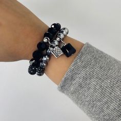 Black Crystal and Hematite Stretch Bracelet Set METAL: Plated Charm APPROX. SIZE: Fits 7"-7.5" Wrist CLOSURE: No Clasp, Stretch Elastic Black Crystals, Stretch Bracelet, Quality Jewelry, Stretch Bracelets, Bracelet Set, Black Silver, Plating, Elastic, Bracelet