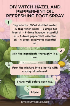 DIY Witch Hazel and Peppermint Oil Refreshing Foot Spray Wedding Makeup Bride, Glam Wedding Makeup, Diy Sprays, Peppermint Oil