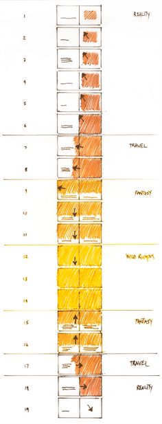 a drawing of a tall tower with different colors